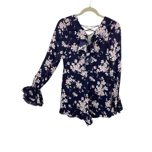 Intermix Silk Romper size 2 Thali Floral Navy Balloon Sleeve V-neck Romantic - Picture 11 of 11